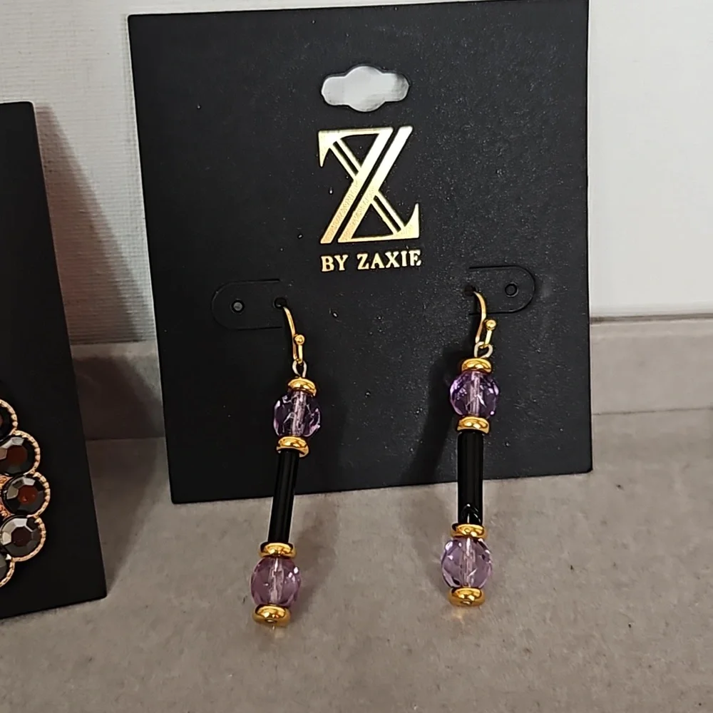 Zaxie Women's Fashion Jewelry Lot of 2 Pairs of Pierced Earrings Black Purple